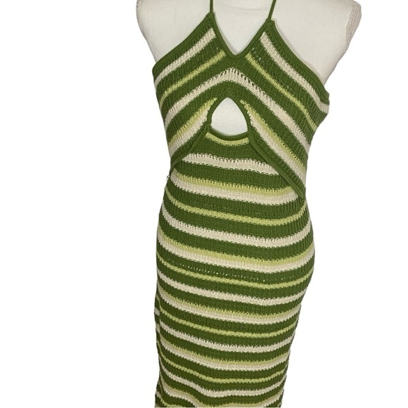 Sincerely Jules Cream & Green Striped Knit‎ Halter Maxi Dress - Picture 3 of 7